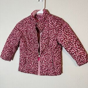 Healthtex Toddler Girls Pink Purple Leopard Print Puffer Jacket Size 5T Full Zip